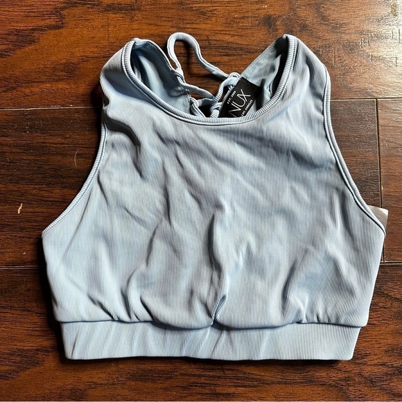 NUX Active Baby Blue Lace Back Crop Top - Picture 2 of 3